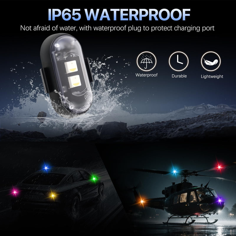6PCS Wireless LED Lights for Car with Remote Control, High Brightness Wireless LED Strobe Light 8 Colors USB Charge IP65 Waterproof Anti-Collision for Car Motorcycle Aircraft Bike (6) 6