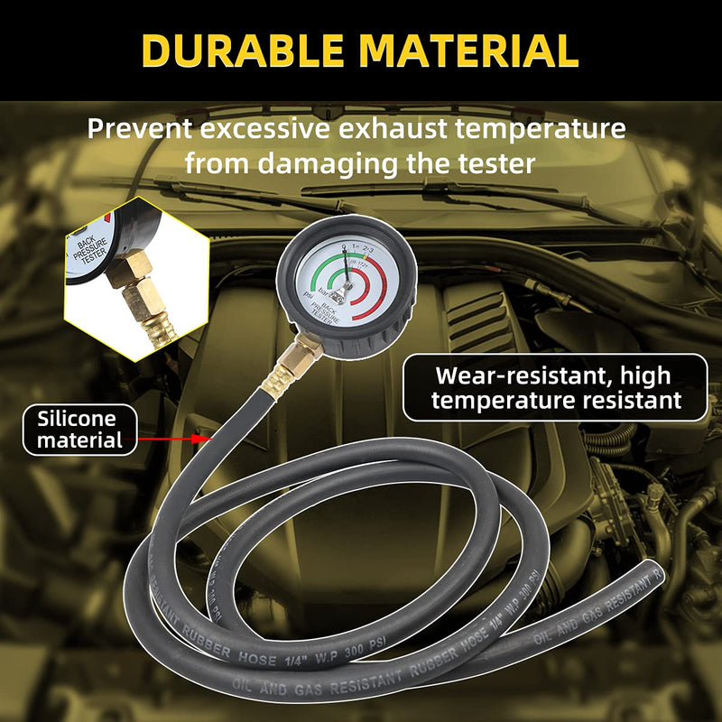 CMTOOL Exhaust Back Pressure Tester Kit with Carton Packaging, Professional Car Exhaust Back Pressure Gauge with 6-Foot Hose, with Adapter & Hose Clamp