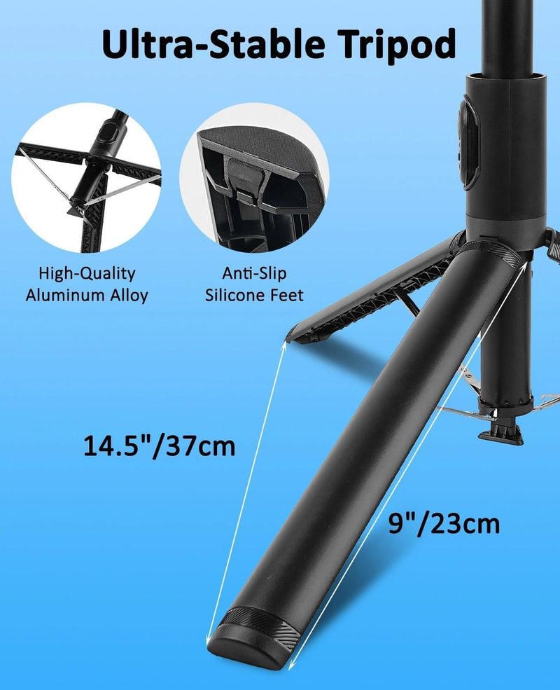 WOVTE 67" Automatic Phone Tripod, Auto-Open Selfie Stick Tripod with Wireless Remote, Portable Travel Phone Stand Compatible with iPhone/Android for Photograph, Video Recording, Live Streaming (Black)