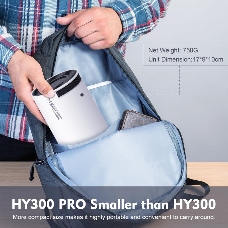 Magcubic HY300PRO Mini Projector with WiFi and Bluetooth, 4K Support Smart Portable Projector Auto Keystone, Air Mouse Remote, Voice Control, 180° Rotation, Home Video Proyector Android 11 Electric Focus WE
