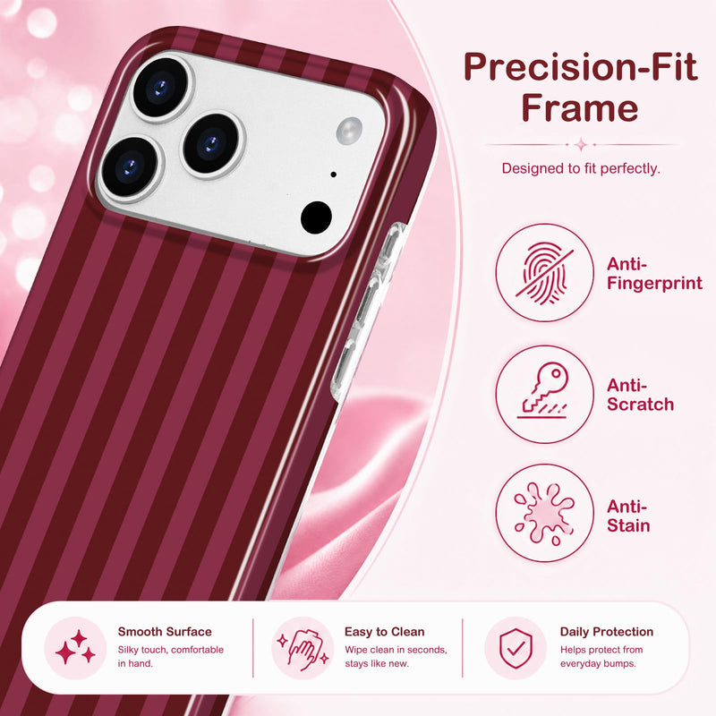 Aurorastar for iPhone 17 Pro Cute Burgundy Striped Soft Phone Case | Soft TPU Thin Slim Shockproof Protective Aesthetic Kawaii Summer Simple Cases for Women Girls, Burgundy Stripes