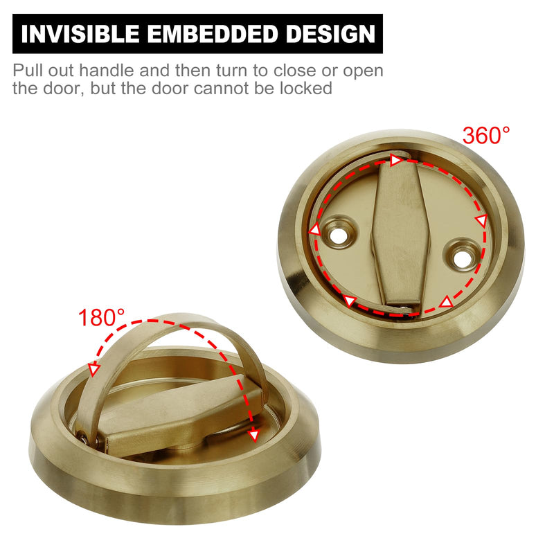 PATIKIL Round Recessed Door Lock, Stainless Steel 304 Hidden Recessed Cup Door Handle Furniture Pulls Latch Knob for Privacy Pocket Door Lockers, Brass