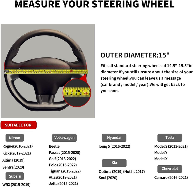 d Shape Steering Wheel Cover,Premium Leather Car Steering Wheel Protector Sport Carbon Fiber Design,Non-Slip & Breathable,Universal Fit 15 Inch Car/Auto/SUV Flat Bottom Steering Wheels (Matt Black) Matt Black
