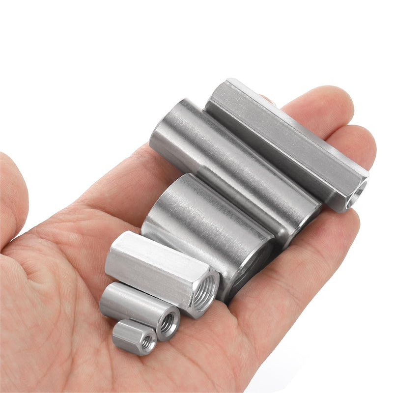 uxcell M8x1.25mm Round Coupling Nuts, 25 Pcs 304 Stainless Steel Connector Nuts Fasteners Rod Bar Stud 40mm for Industrial Construction Fasteners, Silver M8x1.25mm x 40mm