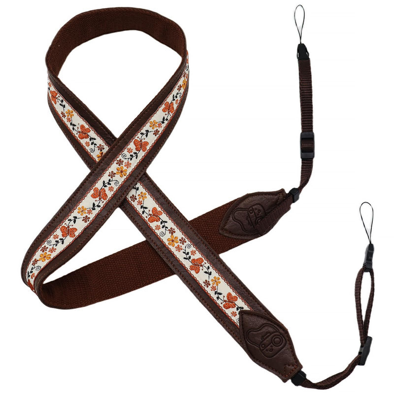 Neck Camera Strap, 1.5" Leather Camera Straps for Photographers, Adjustable Shoulder Belt for DSLR and Digital Camera Coffee Embroidery Camera Strap-08