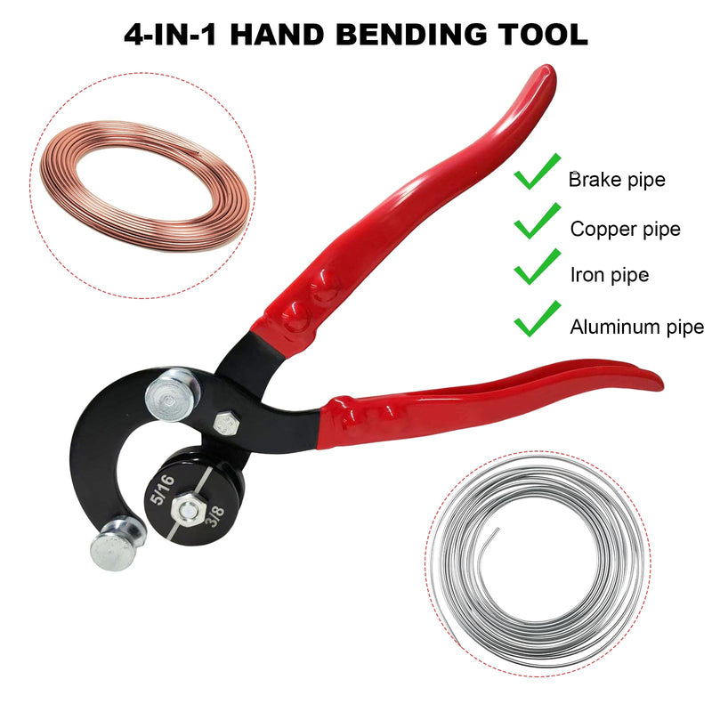 4 in 1 Tube Bending Pliers, 3/16" 1/4" 5/16" 3/8" Professional Brake Lines Bending Tool, 90 Degree Manual Tubing Bender for Copper Brass Aluminum and Thin Steel Pipes
