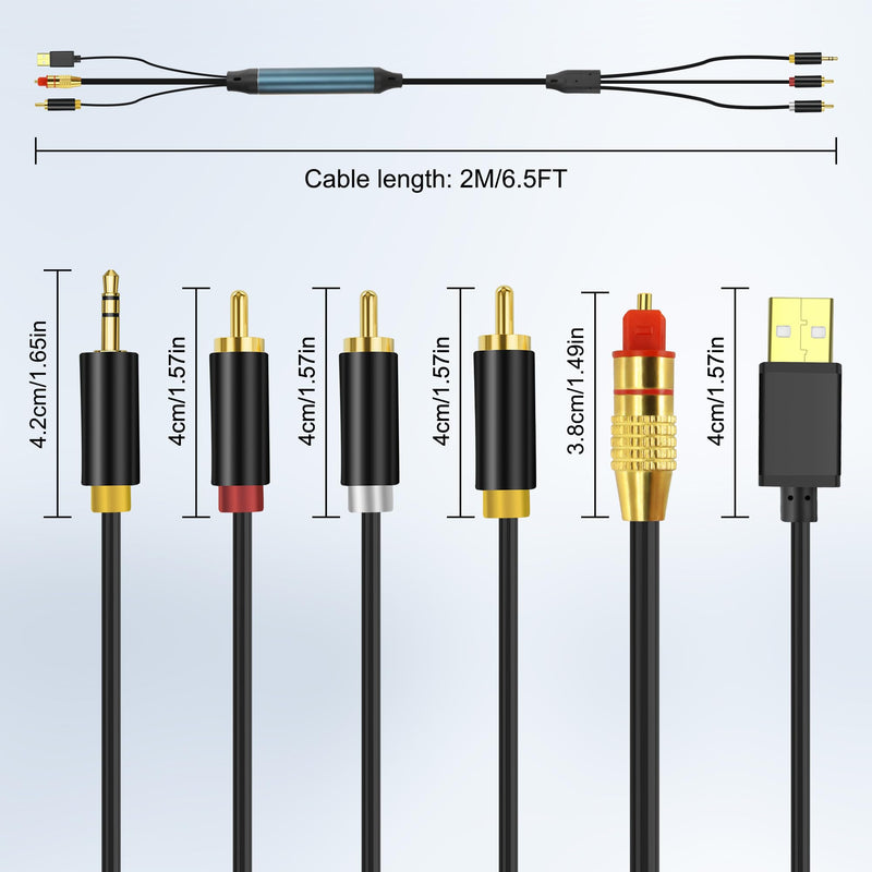 XMSJSIY SPDIF Fiber Optical Coaxial to RCA 3.5mm AUX Audio Cable Converter Adapter Digital to Analog Audio Converter with USB Power Cable for TV PS4 Xbox DVD -2M/6.5FT
