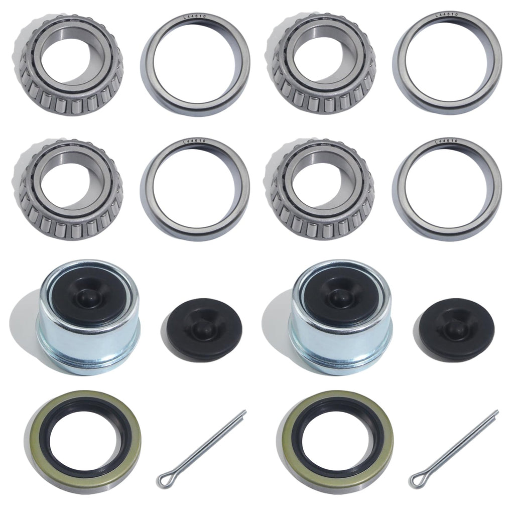 2Sets L44643 / L44610 Trailer Hub Bearings Kit for 1'' Straight Axle, Trailer Spindle Bearing Kits with 12192TB Grease Seals, 1.98'' Dust Caps & Cotter Pin for 2000-2200 lbs Trailer Spindles