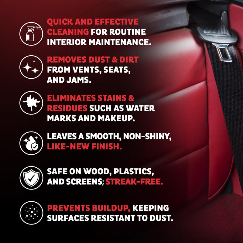 MAXL® Interior Car Cleaner Detailer Spray with NeverDust® Technology Formula (20oz, 1 Pack) - Repels Dust, Wipes Oil, Residue with Matte Finish for Leather, Dash, Trim & Screens - Safe on All Surfaces 20 Fl Oz (Pack of 1)