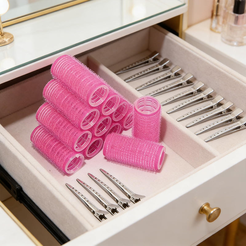  [AUSTRALIA] - 12 Pcs Hair Rollers with Clips, Self Grip Hair Rollers With Small Comb and 12 Pcs Clips, Rollers for Hair, for Tight Curls and Waves Long Medium Short Hairs