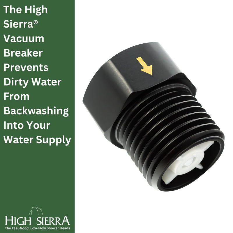 High Sierra® - Solid Lead-Free Brass Construction. Certified Backflow Preventer for Handheld Shower Heads - Matte Black Finish