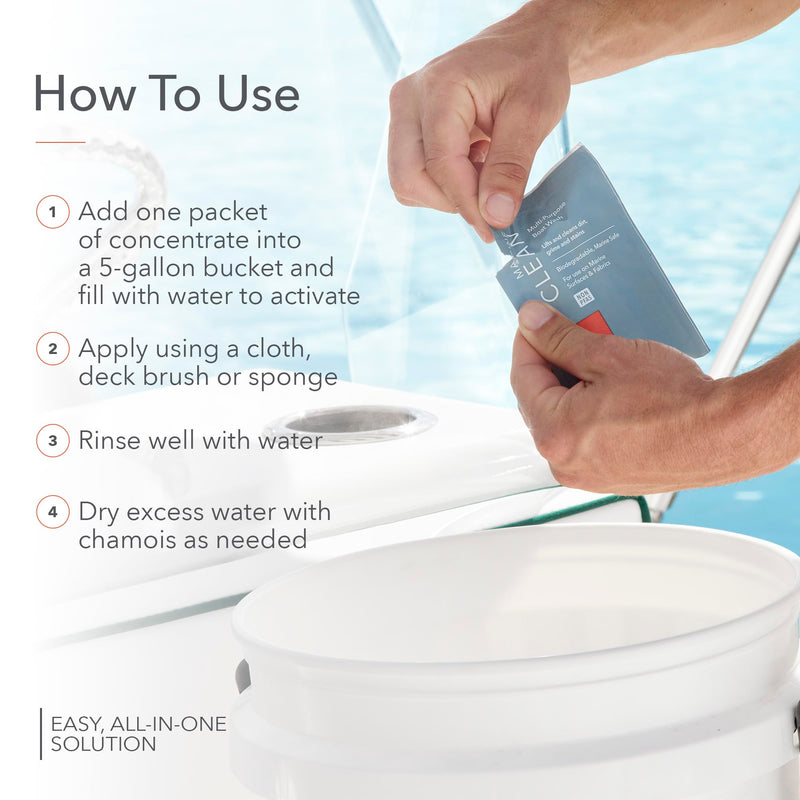 Sunbrella Marine Clean Multi-Purpose Boat Wash | Powerful Concentrated Formula | Clean Your Entire Boat | Removes Dirt, Grime | Safe for Fiberglass, Vinyl, Metal & More | 12 Individual Packets