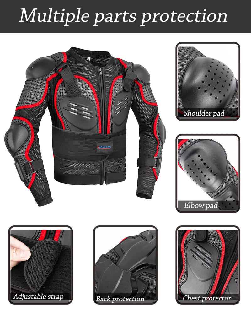 Kids Motorcycle Jacket-Dirt Bike Gear for MTB ATV,Motocross Armor Jacket,Chest Back Eblow Protection for SkateBoard Skating XX-Large Red