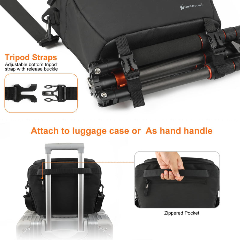 Camera Bag Crossbody Waterproof Sling Purse Case Small Photography Shoulder Messenger Bag Backpack with Tripod Holder for DSLR SLR Mirrorless Camera Black