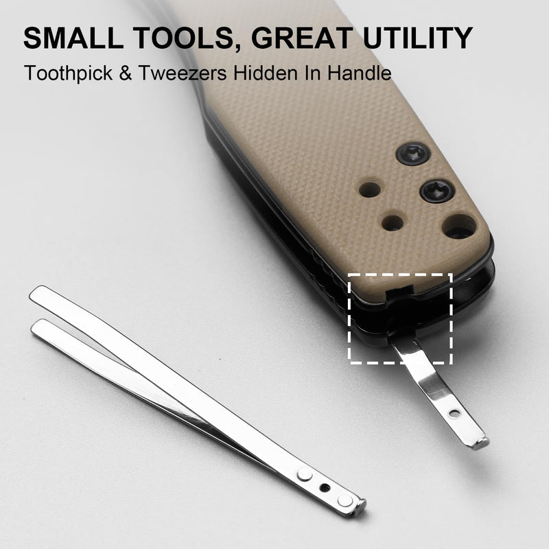 Kizer Aegis EDC Pocket Knife, 2.8" D2 Steel Drop Point Folding Knife with Sand G10 Handle, Thumb Stud Opener Clutch Lock, Pocket Knives for Camping Hiking V3774M1 D2 Steel+Sand G10 Handle