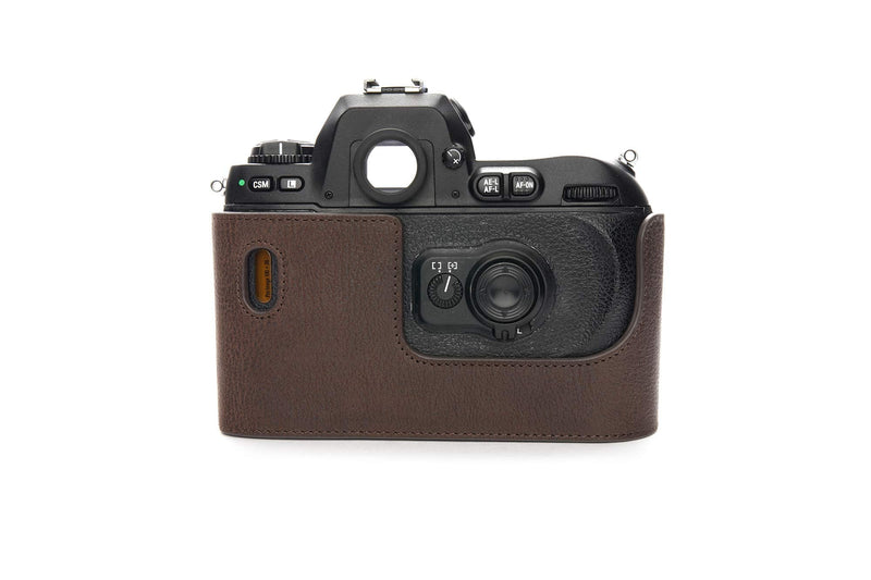 Nikon F100 Case, BolinUS Handmade Genuine Real Leather Half Camera Case Bag Cover for Nikon F100 Camera with Hand Strap (Coffee) Coffee