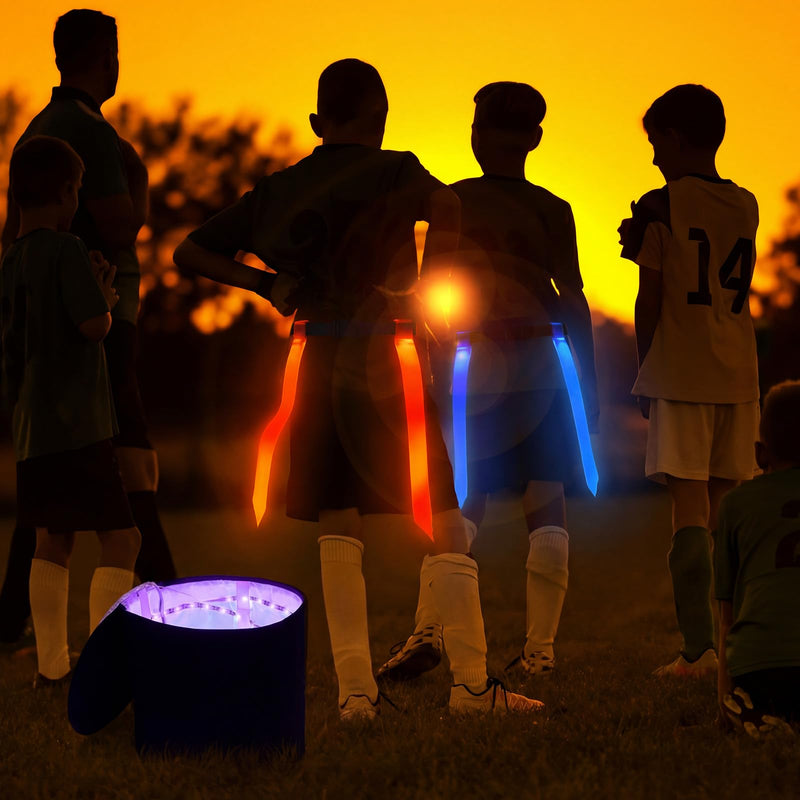 Hiboom 6 Pcs Glow in The Dark Flag Football Belts with UV Light Quick Charger Bag, Adjustable Belt Set for Playground Backyard Camping Yard Game Outdoor in The Dark Games Party Accessories
