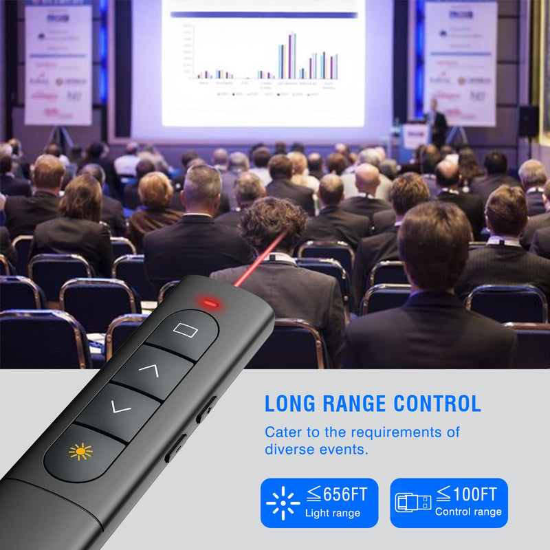 Presentation Clicker Wireless Slide Remote for Powerpoint PPT Slideshow, USB Presenter Pointer Advancer for Office Classroom Laptop/Computer/Mac Red Light Red Lit-Single USB