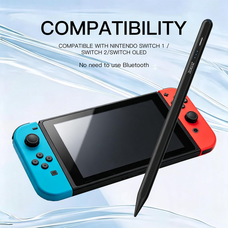 Stylus Pen Compatible with Nintendo Switch 1/2/OLED，30H Life Black | Accurate writing,,30-hour ultra long battery life，No Bluetooth needed，Button on/off，2 replacement pen tips