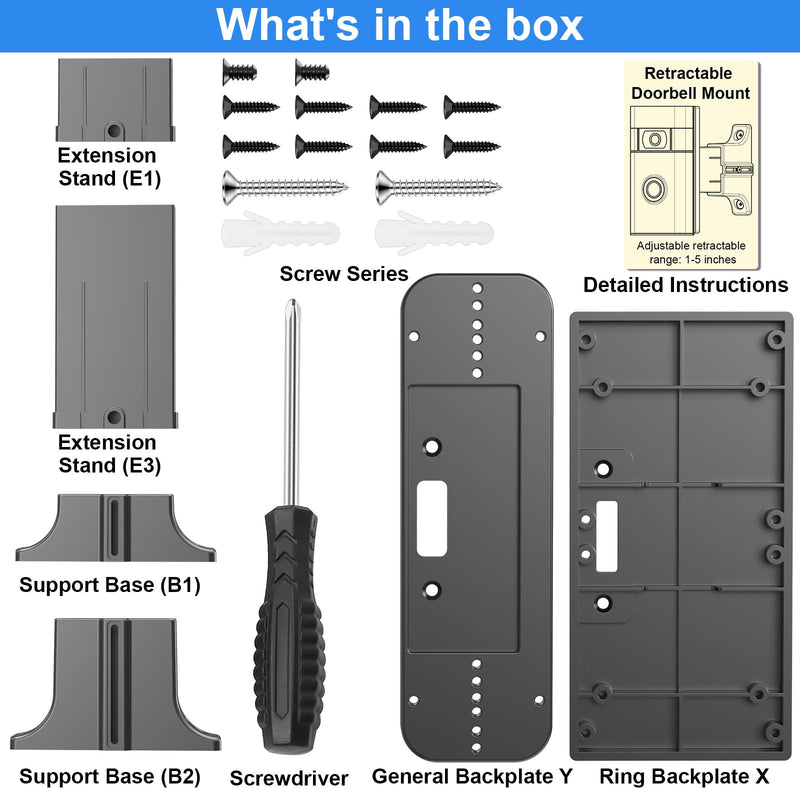 Adjustable 2" to 4.7" Doorbell Extender Mount for Ring Newest 2026 Battery/Blink/Tapo/Orbitell Video Doorbell, Universal Doorbell Angle Camera Mount, Brick Wall Mounting Bracket Holder for Wider View Ring doorbell mount