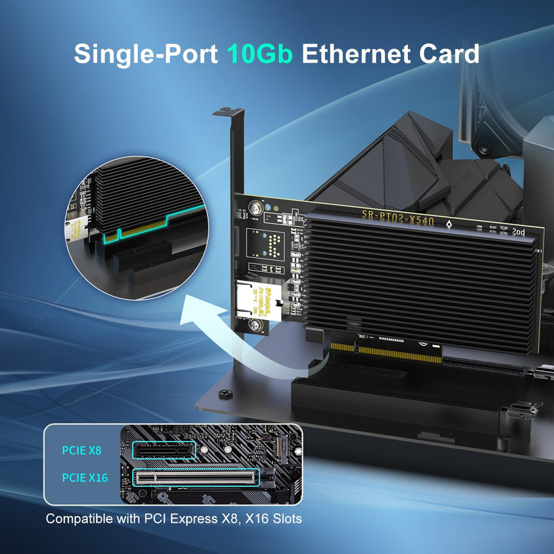 10Gb RJ45 PCI-E Network Card with X540 Controller, Gigaplus X540-1T 10Gb Ethernet Adapter with Single 10Gbe PCI-E NIC, Support Windows/Linux/ESX Servers