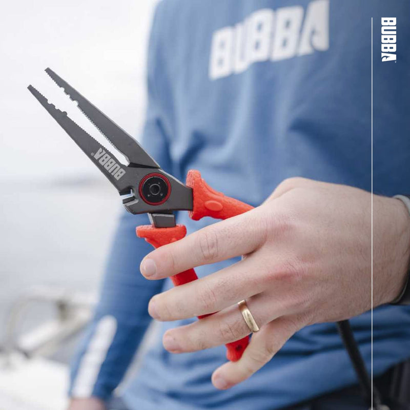 BUBBA 8.5" Stainless Steel Pliers with Non-Slip Handle, Spring Loaded with Crimping Tools and Anvil Cutters Lanyard Hole and Sheath 8.5" Pliers