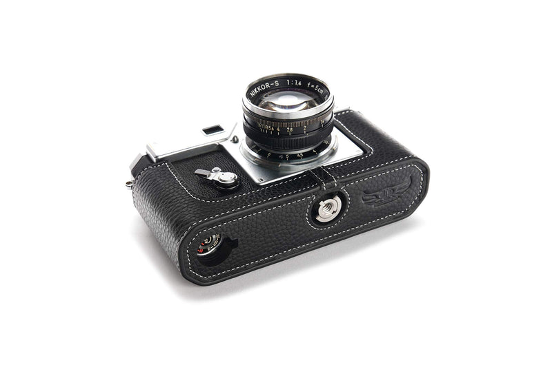 S3 Film Camera Case, Handmade Genuine Real Leather Half Camera Case Bag Cover for Nikon S3 Film Camera With Hand Strap (Black) Black