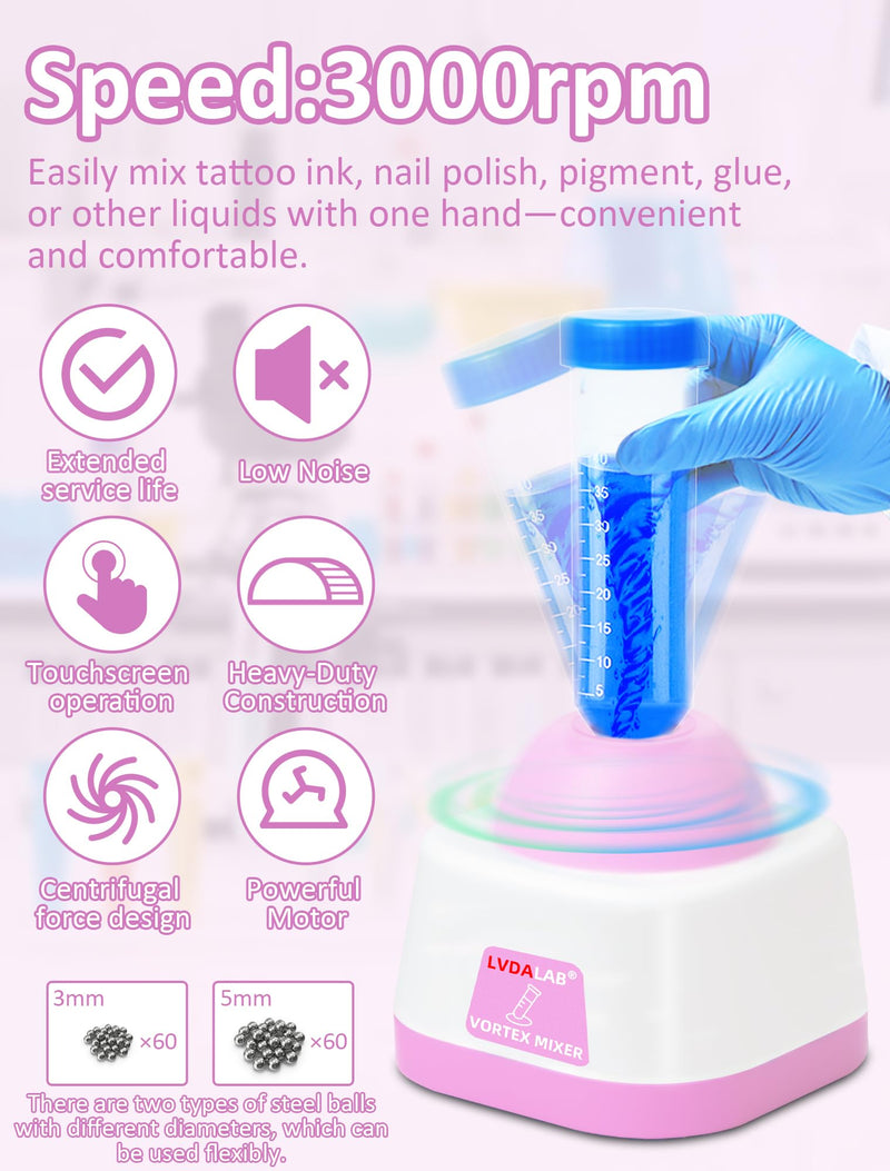 Mini Vortex Mixer, Nail Polish Shaker, Hobby Vortex Paint Mixer, 3500RPM Model Paint Shaker for Gel Polish, Acrylic Paints, Eyelash Adhesives, Tattoo Ink, 120PCS Stainless Steel 304 Mixing Balls(PINK) PINK