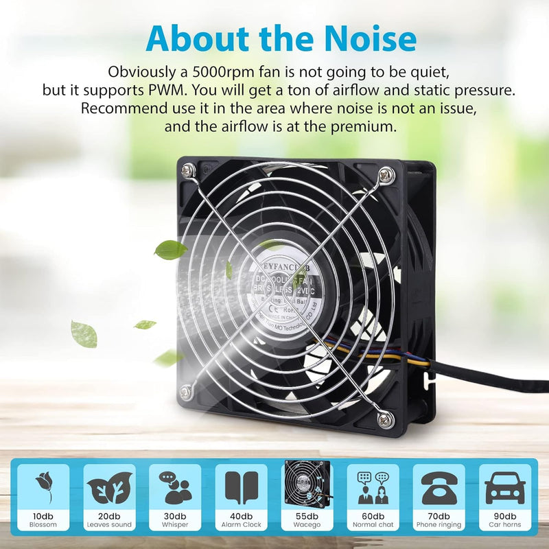 High CFM Computer Fan, KEYFANCLUB 12V 4-PIN PWM Register Booster Fan 120mm x 38mm for Mining Machine RV Fridge Server Cabinets CPU GPU Cooling