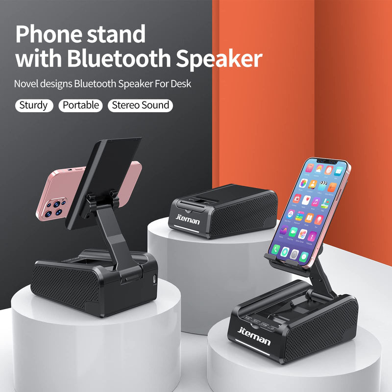 JTEMAN 2 in 1 Cell Phone Stand with Bluetooth Speaker & 3 in 1 Bluetooth Speaker Phone Stand with Power Bank