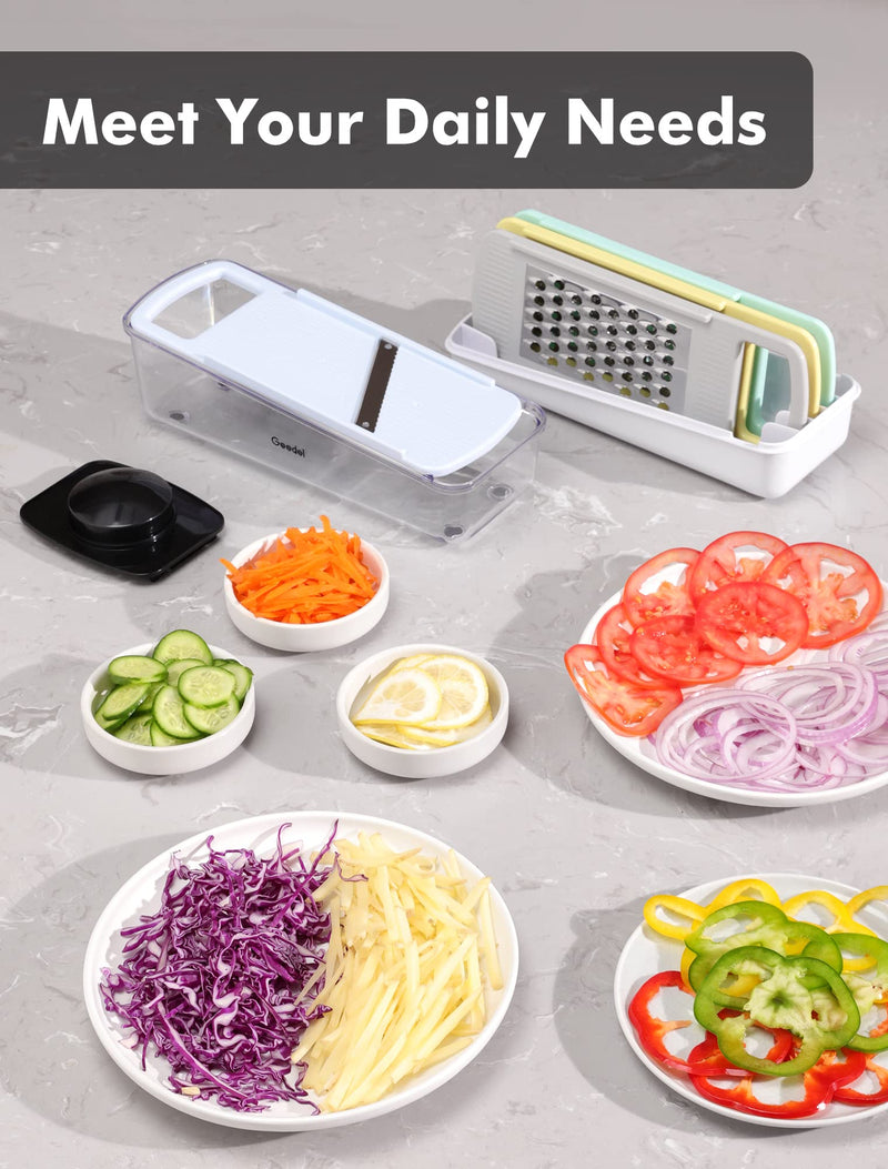 Geedel Professional Mandoline Slicer for Kitchen, Multi Purpose Vegetable Slicer Cutter, Vegetable Cutter Onion Cutter for Veggie Fruit Cheese Light Blue