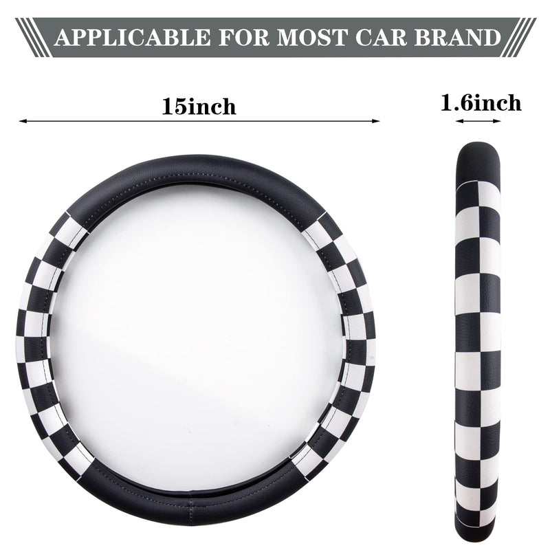 Evankin Lattice Leather Steering Wheel Cover, Black and White Checker Car Accessories, Non-Slip and Comfortable Unisex Universal Steering Wheel Cover 15 inch for Women Men (Black and White Checker) leather Black and White Checkered