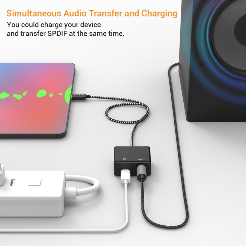 Cubilux USB C to SPDIF Adapter with PD Charging,USB Type C to Toslink Optical Audio with 192KHz/24bit, Thunderbolt 4/3 Spdif Audio Adapter,PD Charging Suitable for Chromecast Gen 3,Ipad 10/Ipad Pro
