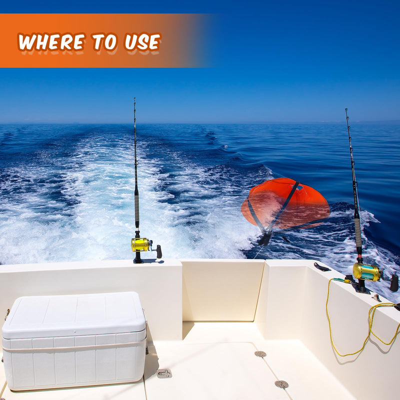 Tandefio Drift Sock for Fishing Boat Marine Boat Parachute Sea Anchors for Boats 250d Nylon Trolling Fishing Drogue for Inflatable Sail Drift Anchor for Kayak Pontoon 32 Inch Orange 2