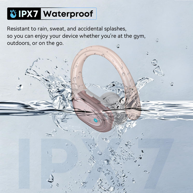 HAOYUYAN Sports Bluetooth Headphones, 80Hrs Playtime Wireless Earbuds with LED Power Display, IPX7 Waterproof Earphones for Workout/Running, Noise Canceling Headset Ear Buds Rose Gold