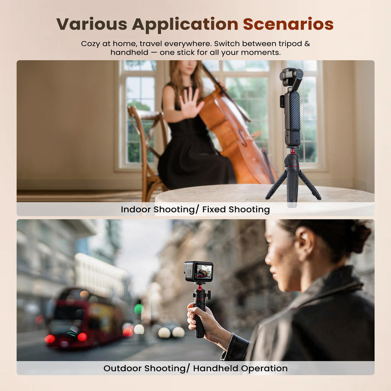 Walking Way 27cm/10.6" Extendable Tripod, Mini Portable Selfie Stick for GoPro 13/Max, DJI Osmo Pocket 3/4/Pro/Xtra Muse/2, Insta360 X5, Stable Stand Accessory for Action Camera, Vlog Handle Grip