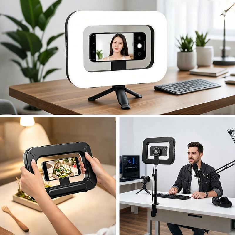 Rechargeable & Dimmable Selfie Light with Magnetic Stand, Mini Tripod | Built-in 3600mAh Battery, 3 Color Modes & 10 Dimming for Selfies, Live Streaming, Video Calls, and Vlogging