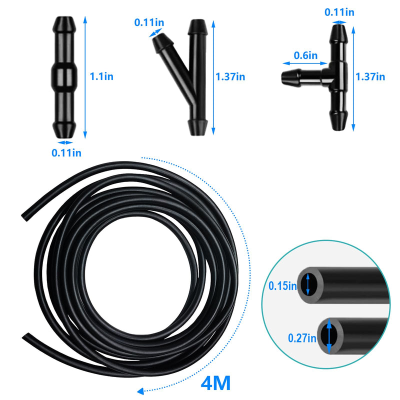 13 Pcs Car Windshield Washer Hose 4M Washer Fluid Hose with 12 Pcs Hose Connectors for Most Car Windshield Washer Tubing