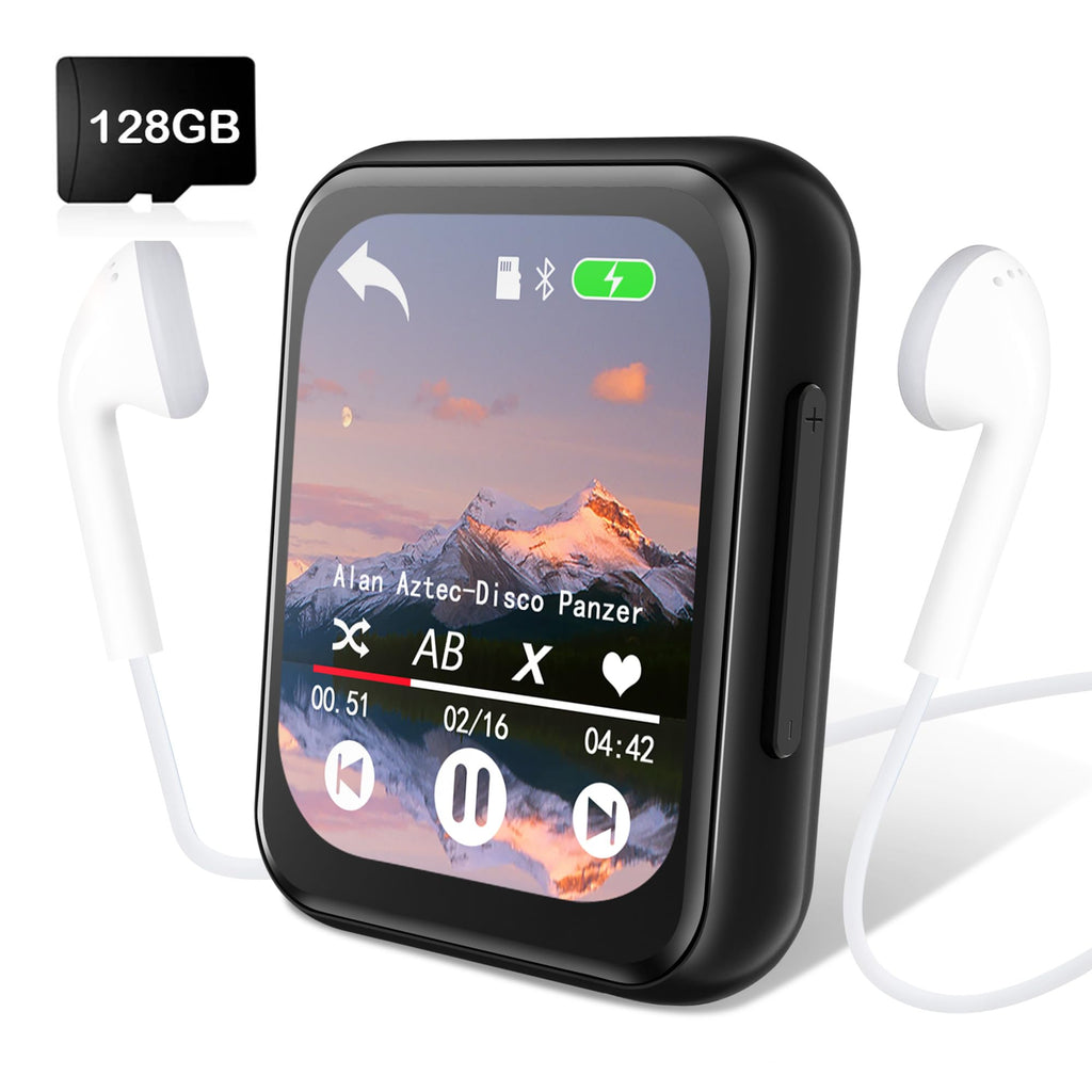 128GB MP3 Player with Bluetooth 5.3, Portable Digital Lossless Music Player with Built-in Speaker, 2.0 in Full Touch Screen, HiFi Sound, FM Radio, Voice Recorder, Earphones Included