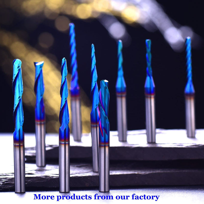 2PCS Downcut Spiral Router Bit 1/4 inch Shank, 1/8 inch Cutting Diameter Solid Carbide with Nano Blue Coating CNC Send Mill for Wood , Carving 1/8D*4/5CL*1/4SHK*2-1/2OL, D2110BC 2 Down Cut 1/8 inch cutting dia