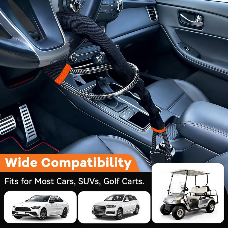 RASTP Car Steering Wheel Lock, Anti-Theft Device,Seat Belt Lock (Black) | Max 17 Inch Length, with 3 Keys Fits for Most Vehicles, SUVs, Golf Carts Black