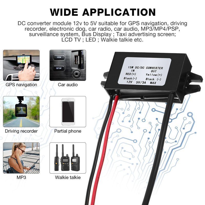 Weewooday 12v to 5v Dc Converter Buck Module USB Output Power Adapter Dc Car Power Converter Regulator(1 Piece) 1