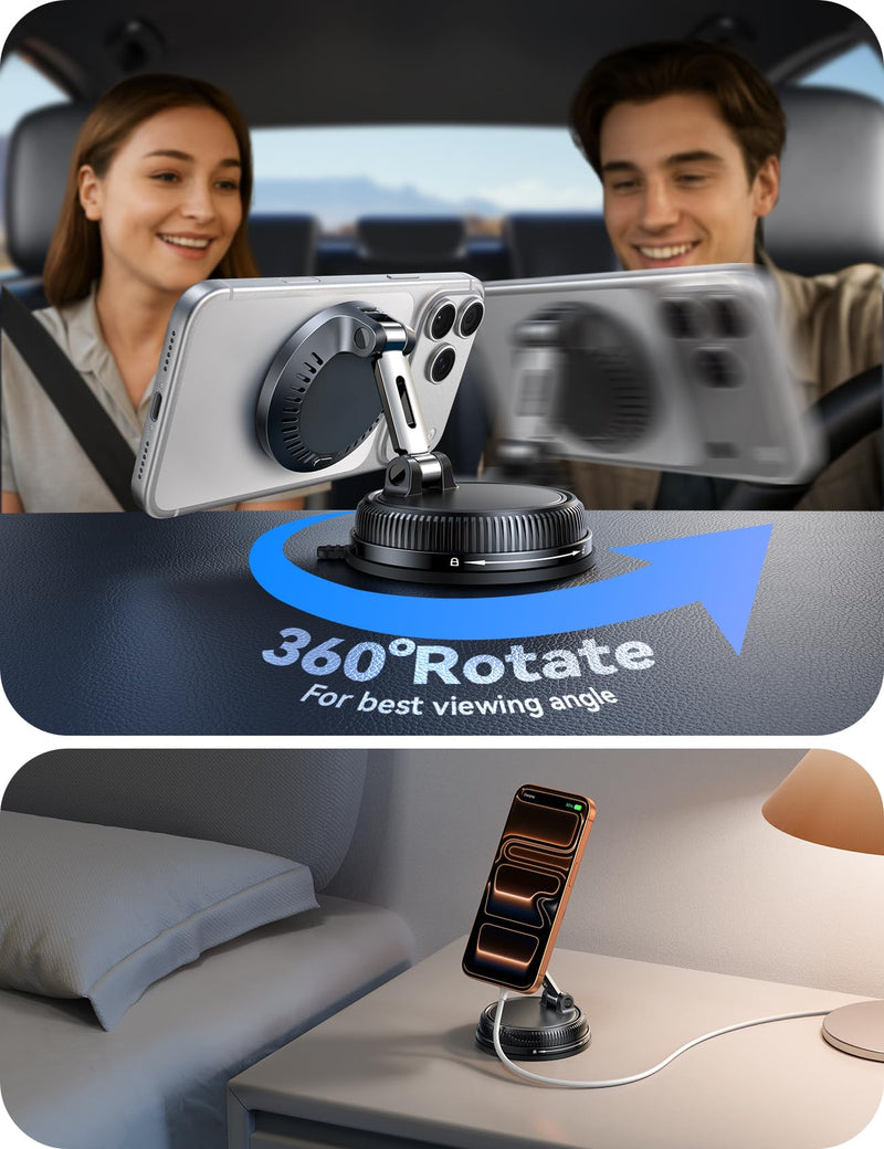 JOYROOM Only for iPhone 15W Magsafe Car Charger with Vacuum & Gel Strong Suction, 360° Vacuum Magnetic Car Phone Holder Charger, Car Mount for iPhone 17 Pro Max Air 16 15 14 13 12, Orange