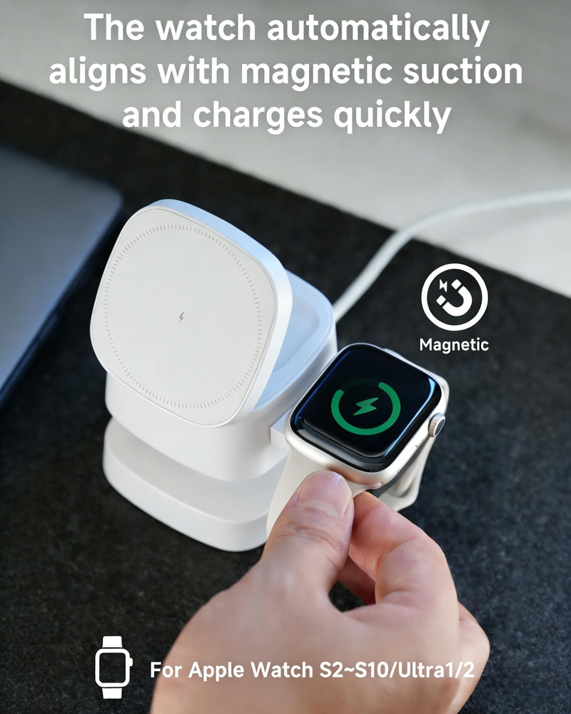 4-in-1 Wireless Charging Station, 15W Fast Charging Adjustable Night Light | multi device charging station, Compatible with iPhone 15/14/13/12 Series, Apple Watch, AirPods – White