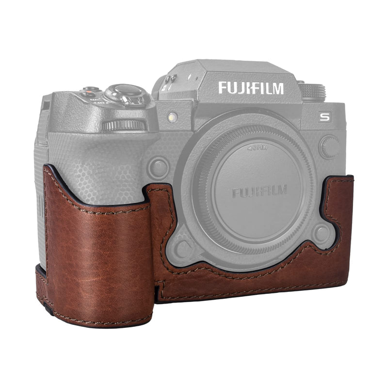 MUZIRI KINOKOO Case for Fuji XH2S/X-H2S/XH2 Digital Camera, Genuine Leather X-H2S Half Case with Opening Bottom and Enhanced Grip Design - Brown