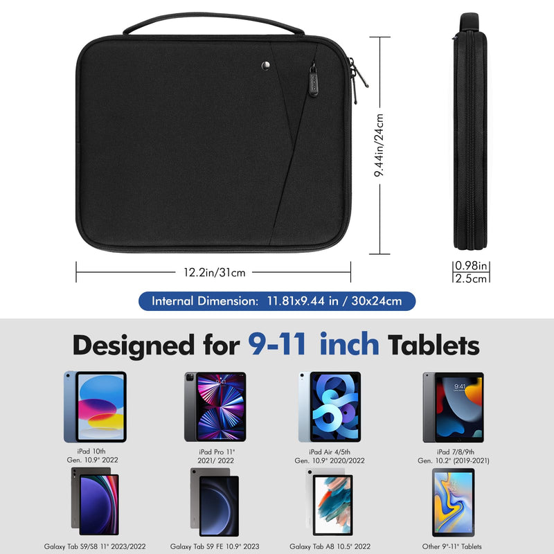 MoKo 9-11 Inch Tablet Sleeve Carrying Case with Handle, Padded Protective Travel Bag for New iPad Air/Pro 11 inch 2024, iPad 10th Gen 10.9, iPad Air 5/4th 10.9, iPad 9/8th 10.2, Tab S9/S8 11, Black