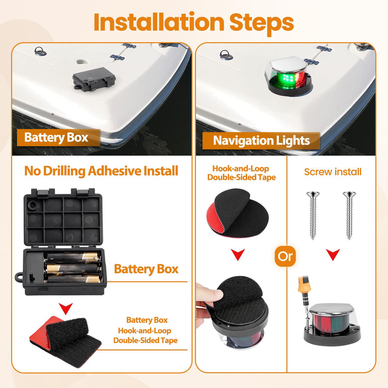 Battery Powered Navigation Light for Boat, Remote Control LED Marine Light with Dimmable & Timer Function, Waterproof Safety Light for Kayak Canoe Jon Bass Boat Integrated Red/Green Light