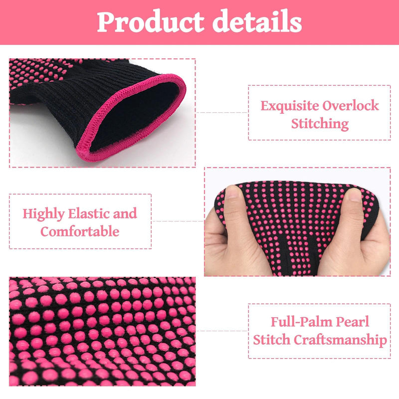 Heat Resistant Gloves 2 Pcs, Double Sided Non Slip Silicone Bumps Heat Glove, Pink Elastic Heat Proof Gloves for Hair Tools, Curling Iron Wand, Hair Straightener, Hot-Air Brushes, Hair Dryer