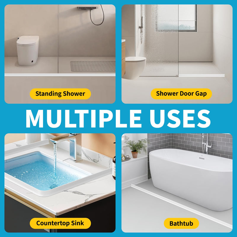 39" Collapsible Shower Threshold Water Dam Shower Water Stopper Barrier Keeps Water Inside Threshold Dry and Wet Separation Suitable for Bathroom Kitchen Sink Bathtub and More 39 Inch White
