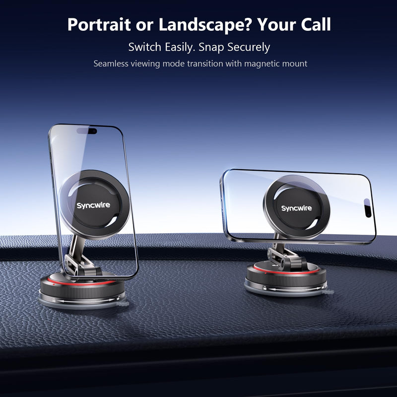 SYNCWIRE for MagSafe Car Mount [3-Axis] Nano Adhesive Gel + Strong Suction Cup Magnetic Phone Holder for Dashboard & Windshield, 360° Adjustable for iPhone 17 16 15 14 13 12, Samsung, Matte Black 3-Axis | Black